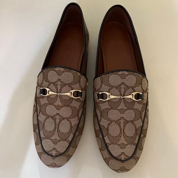 Coach Haley Loafer Signature Jacquard Khaki & Mahogany Size 8.5 Old Money - Picture 7 of 10